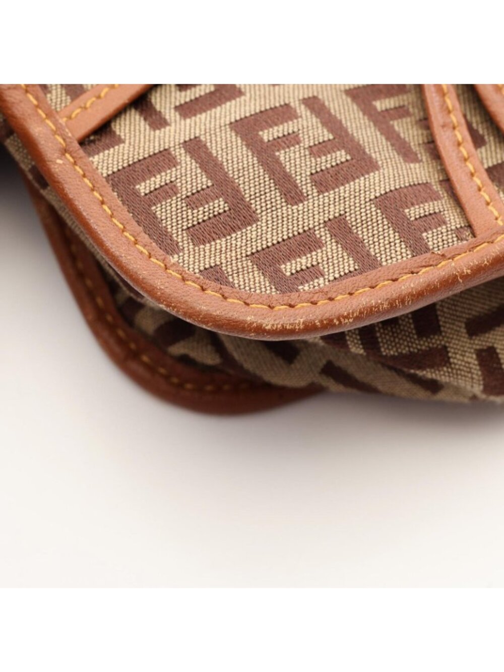 Fendi Shoulder Bag Zucchino Beige Brown Canvas Leather - Picture 6 of 12